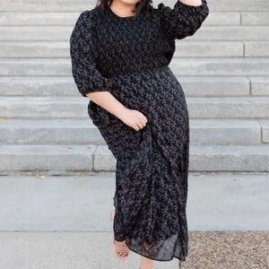 Elegant Black Floral Women's Dress